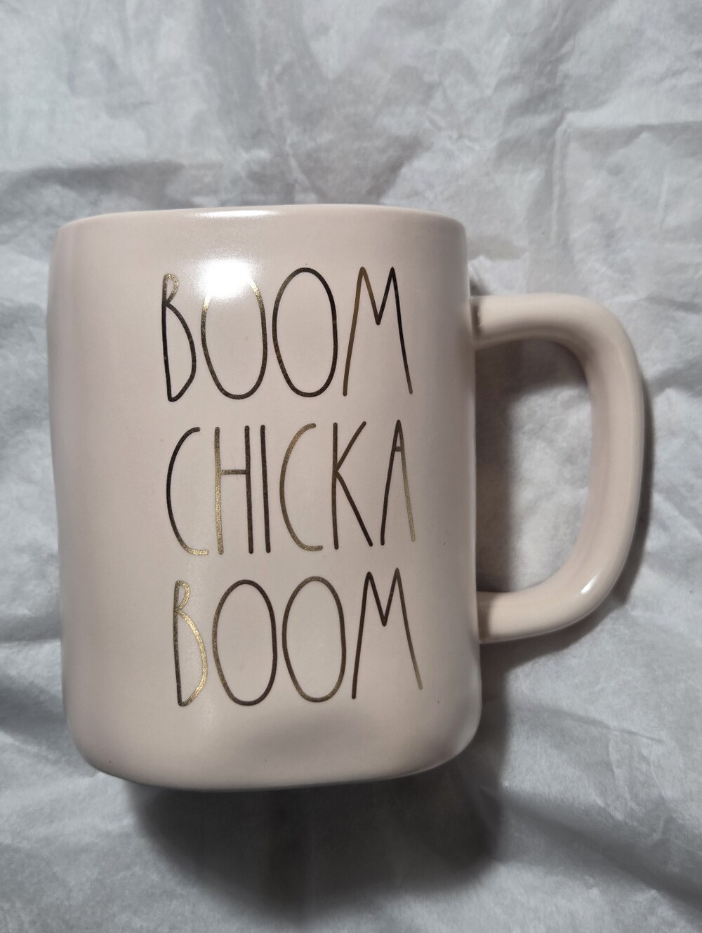 Rae Dunn Pink Mug with Gold Lettering - "Boom Chicka Boom"
